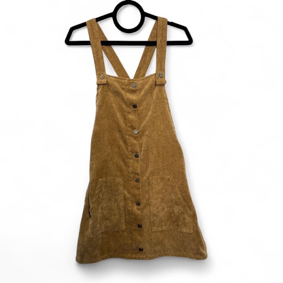 FAVLUX Pants - M Corduroy Button-Down Pinafore‎ Dress - Tan 90s Jumper Overall Dress Retro